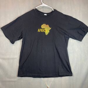Africa Embroidered T-Shirt Men XXL Black Short Sleeve Casual Graphic Tee Outdoor